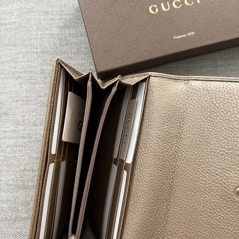 Gucci Soho Gold Leather Continental Wallet NWT